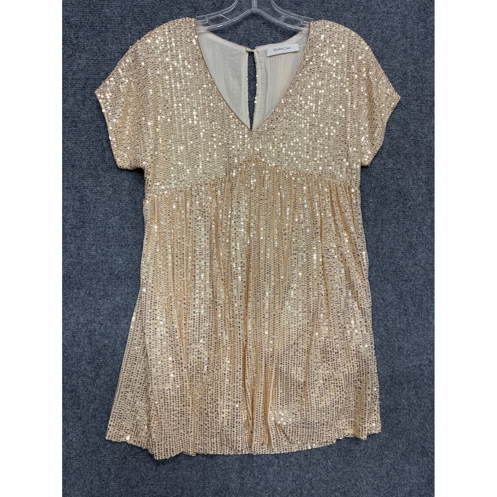 Sequin Romper Gold V-Neck Champagne Party Holiday Vacation Small NWT